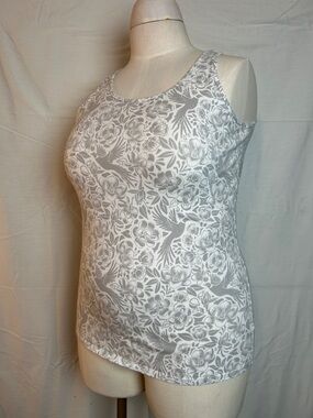 Duluth Trading Co XXL Gray Floral Bird Tank Top Plus Size Stretch Sleeveless